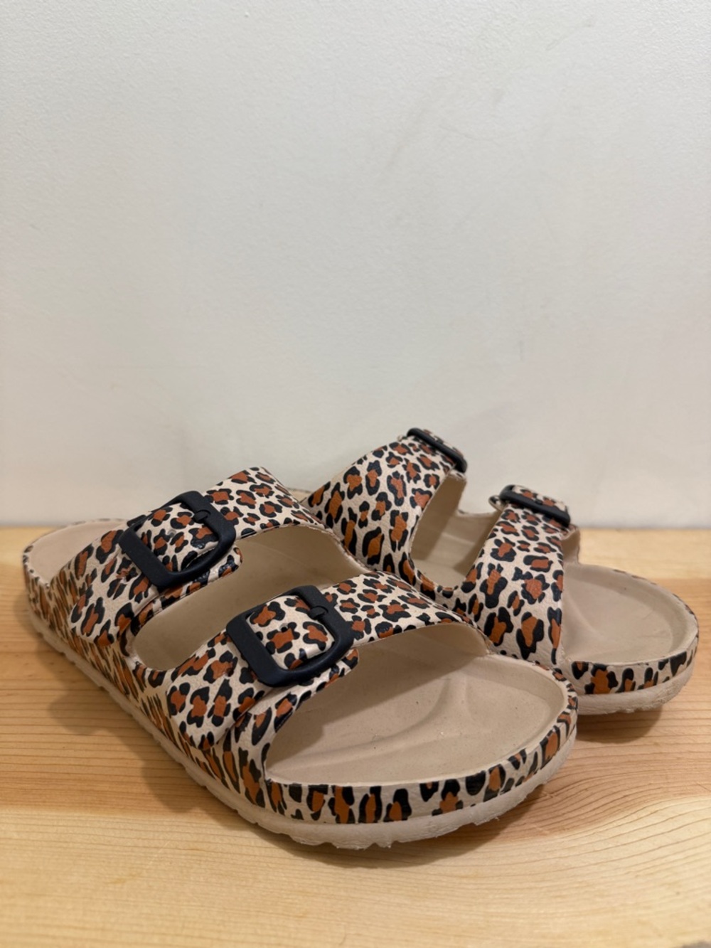 Leopard Print Double-Buckle Slide Sandals - Women